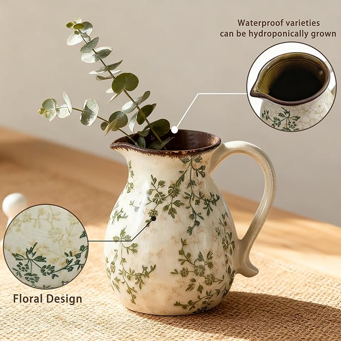 Rustic Ceramic Utensil Holder, 6.1"Modern Farmhouse Cooking Utensil Holder for Kitchen Counter with Handle, Kitchen Utensil Organizer Crock for Countertop Home Decor, Vintage Spoon Tool Tray(white)