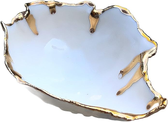 Ceramic White and Gold Sea Shell Ring Dish, Handmade Jewelry Bowl, Unique Gift for Her, Women, Mom, Bride, Girlfriend on Birthday, Anniversary, Wedding, Bridal Shower - Please Read Description