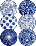 Ceramic Dessert Plates Set - 6 Inch Mini Appetizer Plates for Kitchen - Small Salad Plate for Snacks Side Dish Cake, Gift, Microwave Dishwasher Safe, Vintage Blue