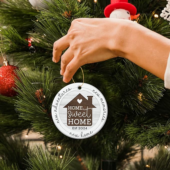 HEXMOZ New Home Gift Ideas - Housewarming Gifts for Couples - New Home Ornament 2024 - First House Ornament 2024 - First House Gifts for Owners, Men, Women - Housewarming Ceramic Christmas Keepsake