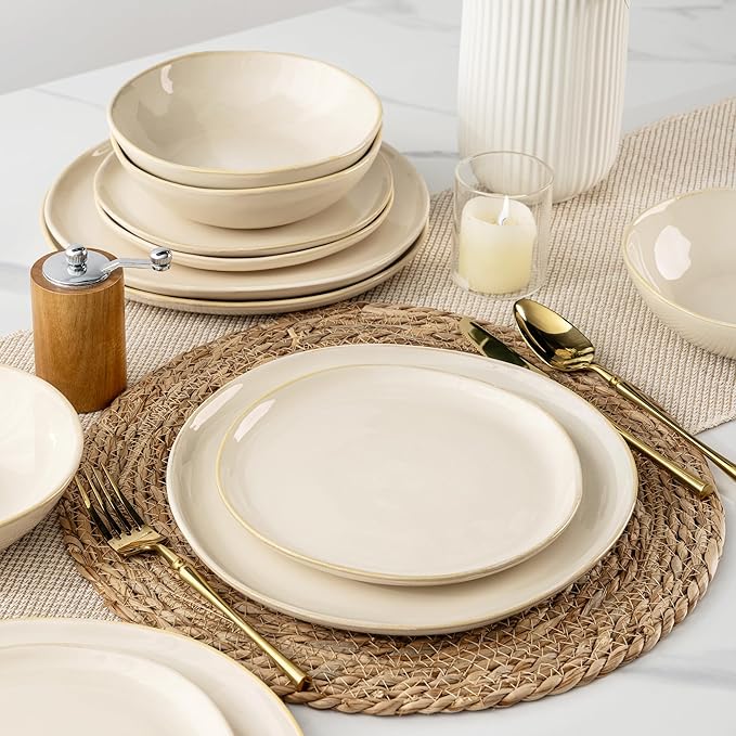 AmorArc Ceramic Dinnerware Sets,Handmade Reactive Glaze Stoneware Plates and Bowls Sets,Highly Scratch Resistant | Dishwasher & Microwave Safe Dishes Set,Service for 6 (18pc)