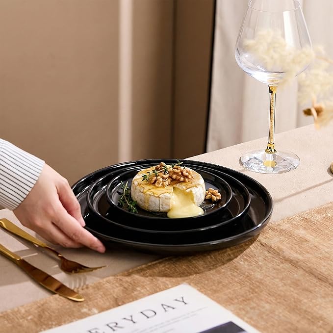 Ceramic Appetizer Plates Set of 6,Small Mini Dessert Plates 6 Inch,Black Round Salad Plate,Porcelain Cake Plates for Waffle,Pie,Saucers,Snack,Cat Dishes,Microwave & Dishwasher Safe