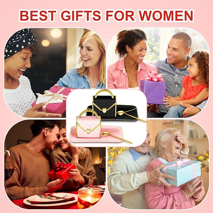 Zubebe 2 Sets Coffee Mug Elegant Handbag Shaped Cup Mother's Day Modern Ceramic Purse Mug with Spoon and Saucer, 10oz Cute Creative Tea Cup for Woman Girls Gift (Pink,Black)