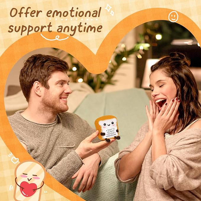 Best Anniversary Romantic Gifts for Men Women,to My Love Handmade Crochet Toast Present with Anniversary Card, Cute Present for Boyfriend Girlfriend Decorations