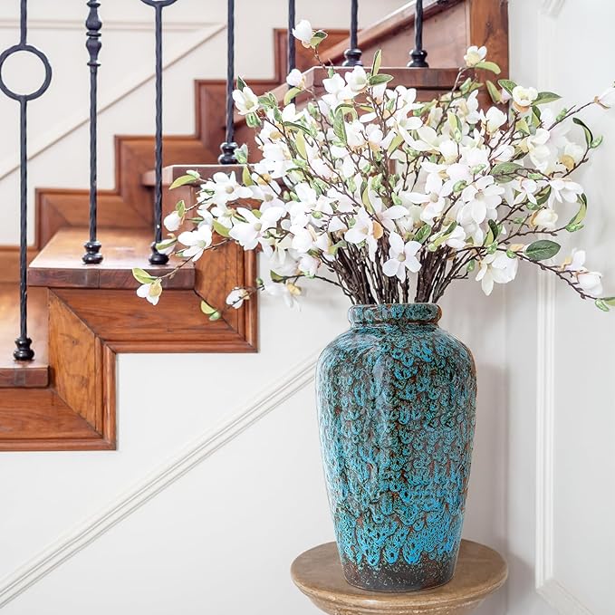 Unique Ceramic Flower Vase, Modern Home Decor for Living Room, Tables, Shelves & Enterways,11Inch Tall Glaze Blue Vase Gift for Housewarming, Wedding, Birthday