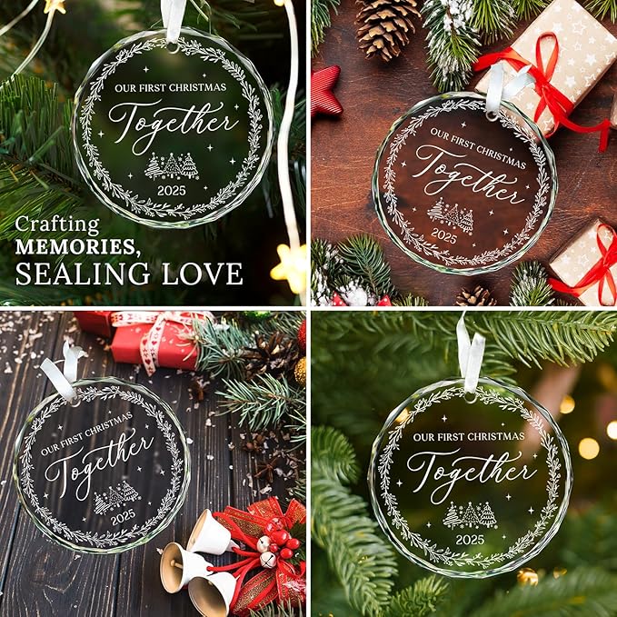 HEXMOZ Christmas Couples Gifts - First Christmas Together Ornament 2025 for Him Her, Boyfriend Girlfriend, Married Couple - Better Together Unique Wedding Gift Ideas - First Xmas Glass Ornament