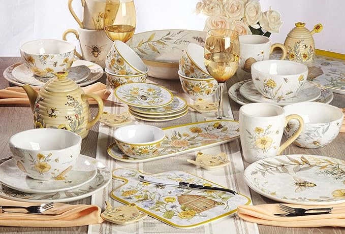 Bee Sweet 6" Canapé & Luncheon Plates, Set of 4 – Assorted Bee & Floral Designs with Uplifting Sayings, Durable Ceramic Appetizer Plates for Spring Entertaining & Cottagecore Décor |(Pack of 3)