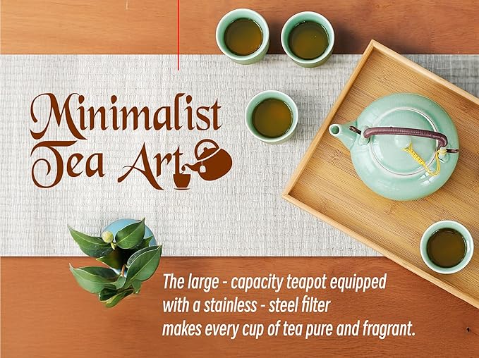 Japanese Tea Set for Adults, Japanese Gongfu Tea Set with 1 Teapot (23.5oz/700ml), 6 Tea Cups(4oz/120ml), Tea Tray & Stainless Infuser, Japanese Teapot Set Tea Gift Set (Kiln Mint Green)