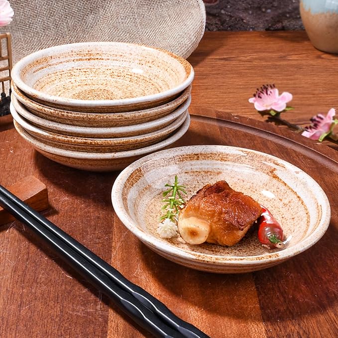 Ceramic Soy Sauce Dishes Set of 5 Yellow Japanese Style Dipping Bowls Asian Appetizer Plates for Sushi Dumplings Condiments