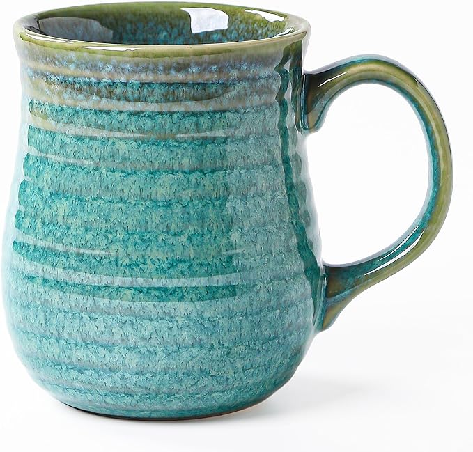 23 oz Large Ceramic Coffee Mugs, Handmade Cup with Large Handle, Big Tea and Coffee Cups for Office and Home, Microwave and Dishwasher Safe (Crystal Green)