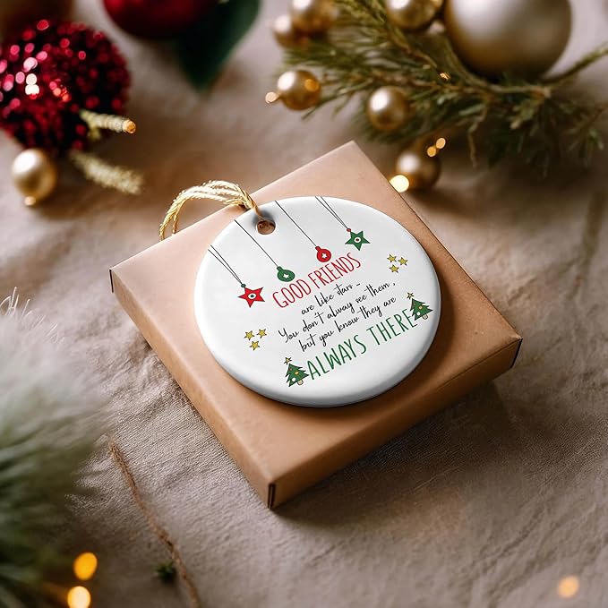 NGHYANA Ceramic Christmas Ornament 3.2 Inch Good Friends Quote Holiday Decoration