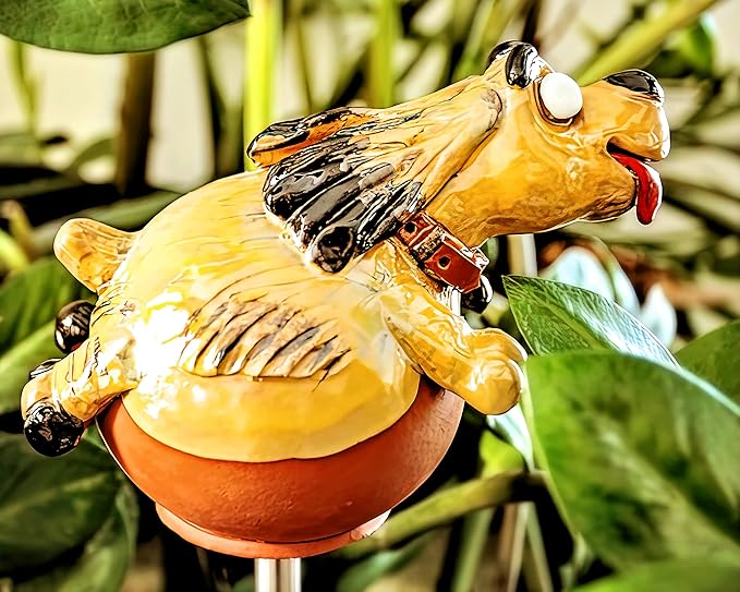 Ceramic Garden Dog Decor Lucky Dog Garden Stake Frostproof Handmade Hand Painted Lawn Stake Ceramic Garden Ball