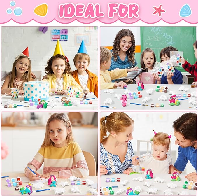 Simgoing 20 Set Mermaid Ceramic Painting Kit DIY Ceramic to Paint Your Own Mermaid Figurines Unpainted Plaster Arts and Craft for Adults Holiday Birthday Party Favors