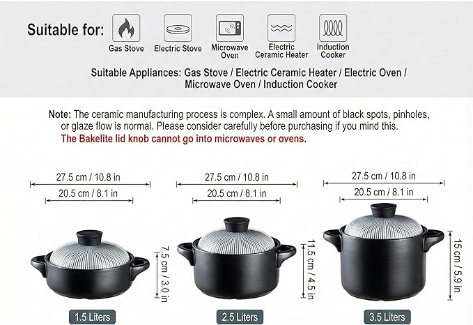 Japanese Clay Pot for Cooking with Lid - Ceramic Casserole Dish & Korean Stone Pot Alternative - Durable Earthenware Nabe Cookware for Rice, Stew & Miso Soup (Non-stick Glaze),2.5L,C