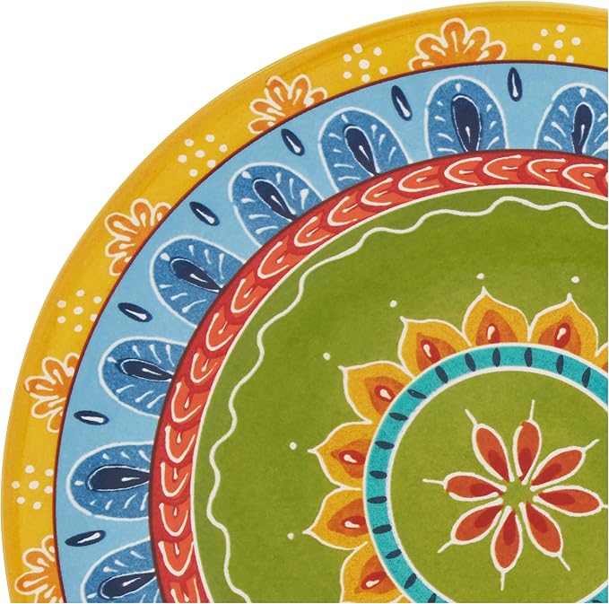 Valencia 8.75" Ceramic Dessert Plates Set of 4 – Multicolor Boho Style Glazed Plates, Dishwasher & Microwave Safe, Vibrant Ceramic Side Plates for Indoor Outdoor Use