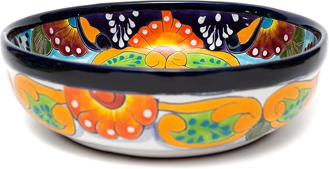 Mexican Talavera Pottery Large Serving Bowl, Handpainted Ceramic Pasta Bowl, Fruit Bowl, Hand Crafted Decorative Bowl for Salad Party Serving Bakeware Handmade Mexico Kitchen Art Unique Gift Platter