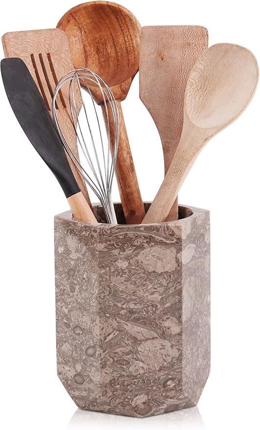 Radicaln Marble Utensil Holder 6.5" Inches Oceanic Handmade Spatula Set for Kitchen Counter, Ideal Cooking Utensils Jar & Kitchens Essentials Organizer, Utensil Caddy & Spoon Holder