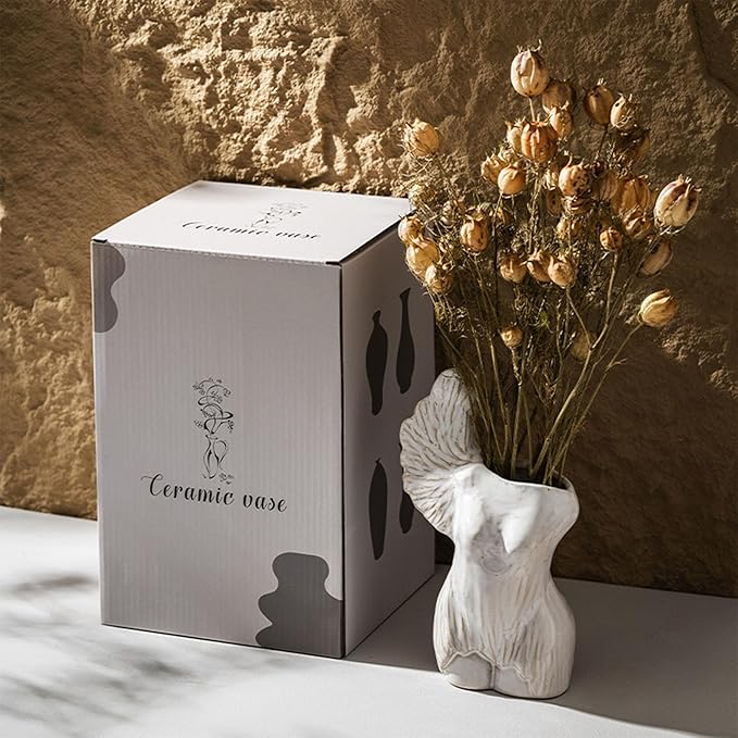 Art Vase, Sculptural Ceramic Vases for Home Decor, Handcrafted Wabi-Sabi Style Female Torso Vase with Single Wing and Textured Gradient Glaze, Modern Minimalist Decoration, Unique Gift Idea