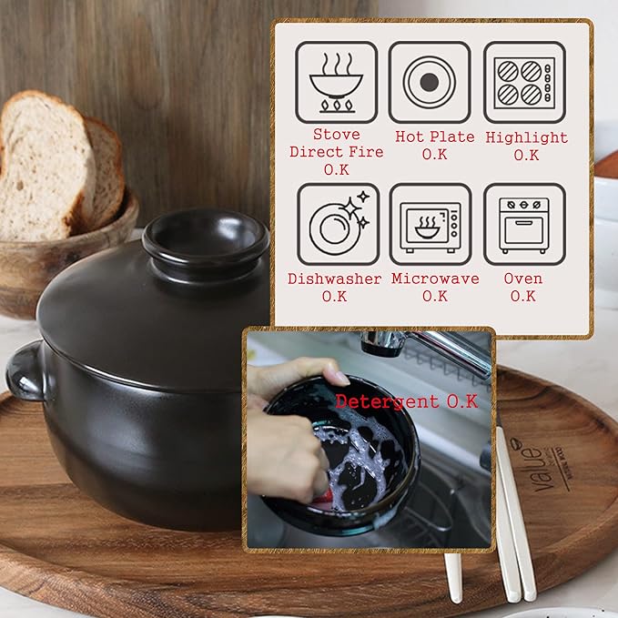 Korean Earthenware Pot Ttukbaegi, Ceramic Clay Cooking Pot Petalite Casserole, Heat Resistant Ceramic Pot, Zero-Crack Stone Bowl Stockpot Soup Cookware (Mini)