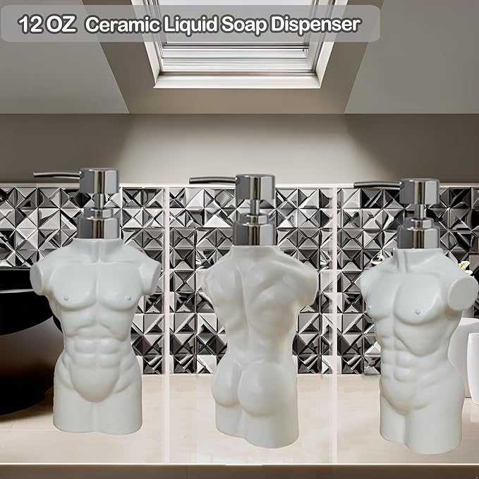 Ceramic Boy Soap Dispenser Refillable Liquid Hand Soap Dispenser for Bathroom or Kitchen (White)