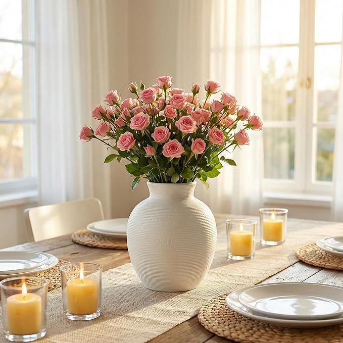Ceramic Flower Vase Home Decor - 7.4 Inch Vintage Ceramic Vase Large Vases for Decor Living Room Large Ceramic Vase for Dining Room Bathroom Indoor and Outdoor Decoration