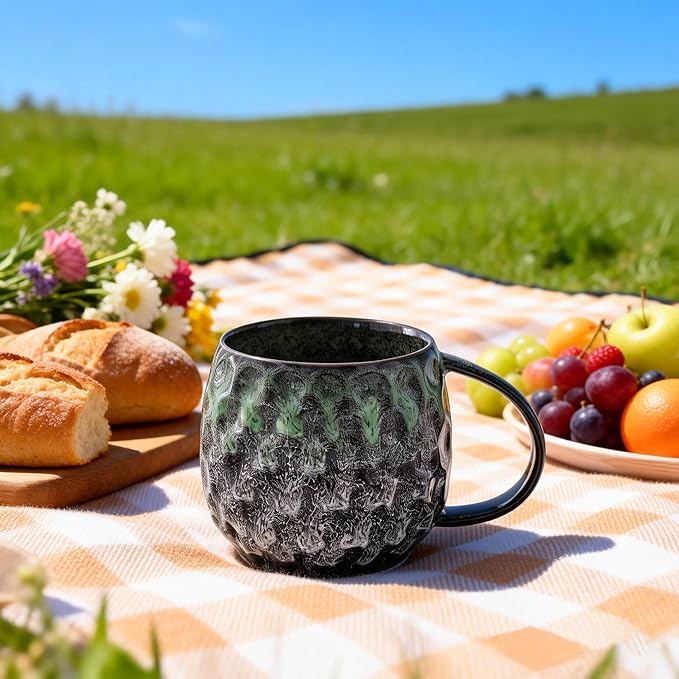 20oz Large handle Ceramic Coffee Mug, Handmade Glaze Color Changing Mug with Easy-Grip Handle, Unique Handcrafted Tea Cup for Home, Office, Gift Giving (cyan)