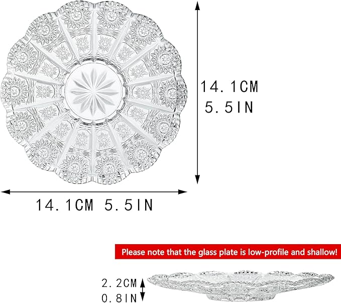 kanpura Dessert Plates 5.5 Inch Glass Plates Set of 6 Small Decorative Salad and Dessert Plates Clear Glass Dinner Plates for Appetizers, Salads, and Small Meals