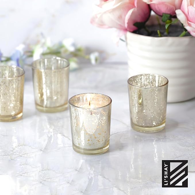 Li'Shay Gold Spot Plated Glass Candle Holder for Votive - Set of 2