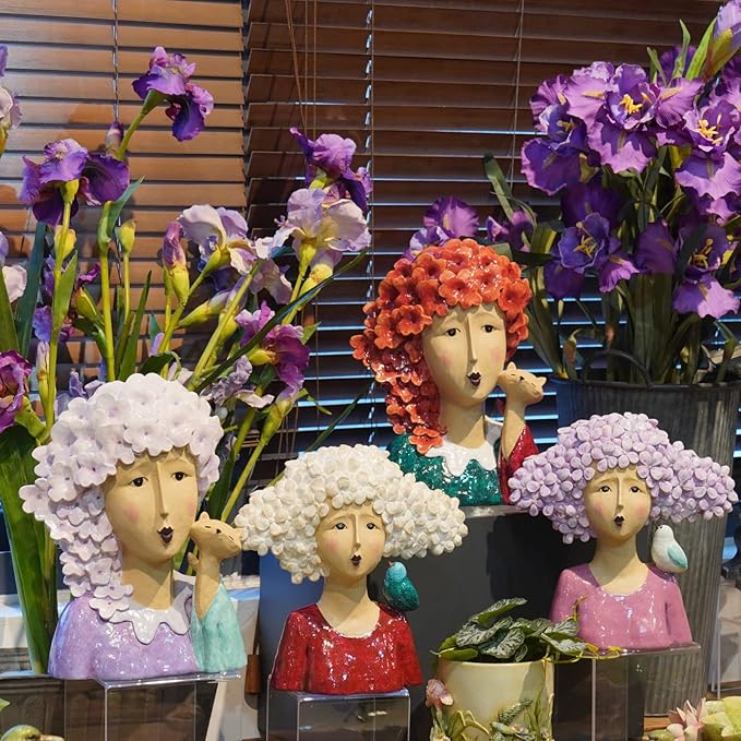 DiliComing Garden-Statues Women-Head Statues for Home Decor - 13 Inch Women with Cat Modern Art Statue, Resin Cat Sculptures for Patio, Tabletop, Bedroom, Office, Garden Home Décor (Red)