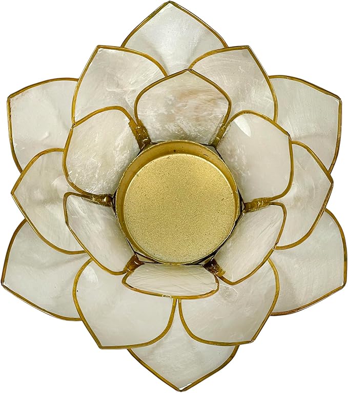 White Capiz Shell Lotus Flower Small Tealight Decorative Candle Holder Home Decor
