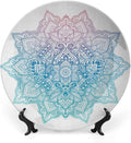 8 Inch Decorative Plate,Lotus Ceramic Stoneware, Bohemian Tattoo Zen Pastel Toned Mandala Abstract Lotus Print Ornament Display Plate for Dining Table Setting, Wedding Reception, Christmas Tablescape