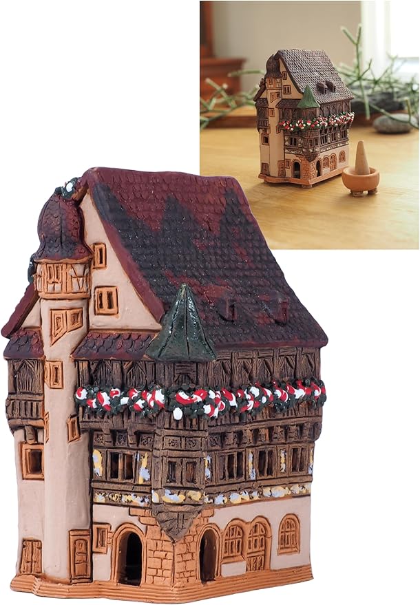 Ceramic Houses and Villages Collection - Handmade Cone Incense Holder Decoration Handcrafted Collectible Miniature Historical Pfister House in Colmar, Alsace, France R256