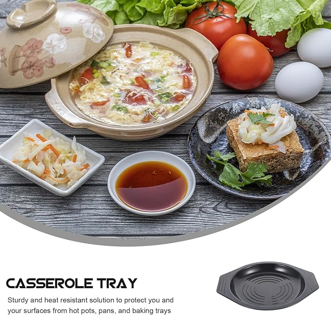 SUPVOX 2pcs Heat Insulating Mat Casserole Tray with Wooden Base 19.5cm Heat Resistant Pot Holder for Korean Stone Pot Hotpot Table Mat