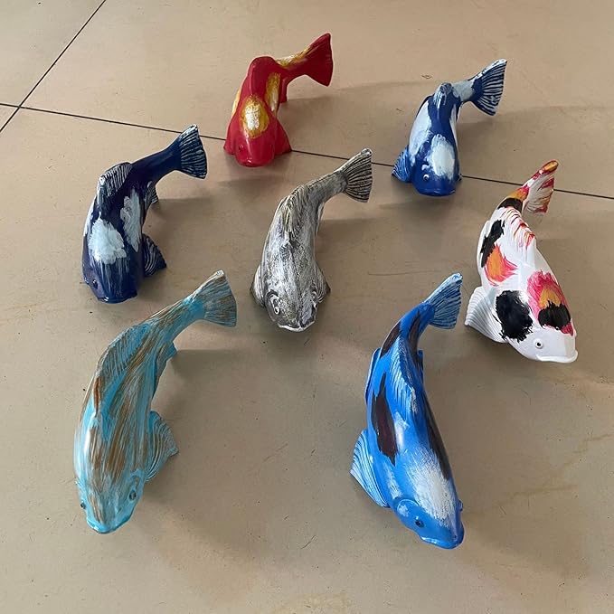 3PCS Koi Fish Decor Garden, Garden Koi Fish Sculptures Ceramic with Stake, Garden Koi Resin Crafts, for Outdoor Pond, Patio Decor, Backyard and Kitchen Decoration(Color:F)