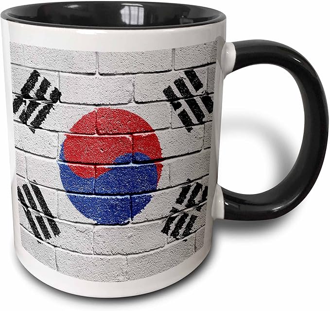 3dRose National flag of South Korea painted onto a brick wall Korean 11oz Two-Tone Black Mug