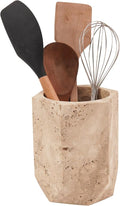 Marble Utensil Holder 6.5 Inch Stone Cooking Utensils Set Crock for Countertop Storage, Modern Travertine Utensil Caddy, Spoon Holder & Spatula Organizer for Kitchen Decor