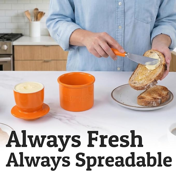 PriorityChef Butter Crock with Lid with Water Line,Ceramic French Butter Dish to Leave On Counter, Orange Clown Fish