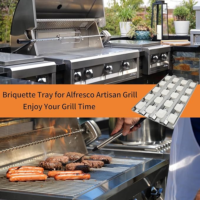 510-1025 Briquette Tray for Alfresco Artisan ARTP-32 ARTP-36 BBQ Replacement Parts for Alfresco Artisan Grill Parts AAEP-26 AAEP-32 AAEP-36 Heat Plate Flame Tamer with 20 Ceramic Briquettes