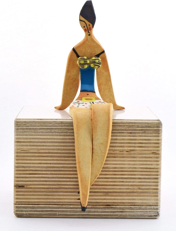 Small Sitting Woman Decorative Ceramic Sculpture Handmade and Handpainted with Multicolored Foc-Art Decoration. 3,94" x 2,36" x 6,69"