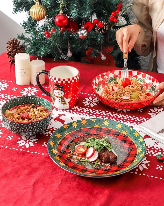 HASENSE Dinner Plates, 10.5 Inches Serving Dishes for Salad, Pasta, Steak, Dessert, Party, Kitchen, Ceramic Holiday Plate Set of 6, Microwave and Dishwasher Safe, Red