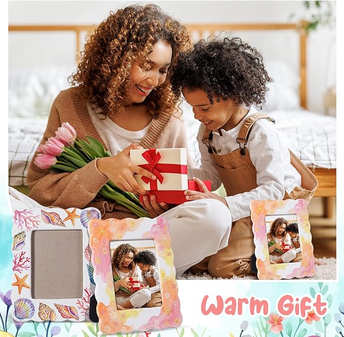 4 Set Ceramic Picture Frame Painting Craft Kit 4x6 Inch DIY Ceramic Photo Frame with Stand Painting Tools Set for Mother's Day Gift Holiday Party Art Decorate DIY Project (Rectangle)