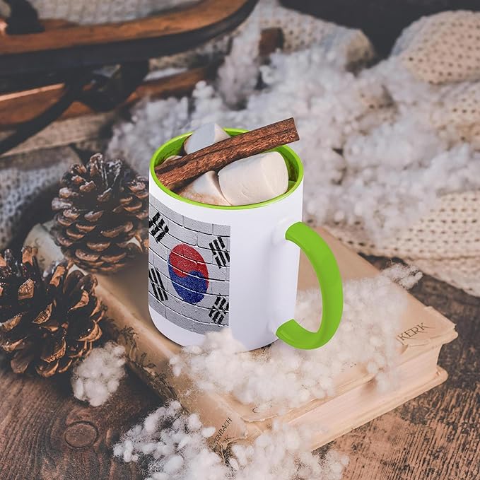 3dRose National flag of South Korea painted onto a brick wall Korean 11oz Two-Tone Green Mug