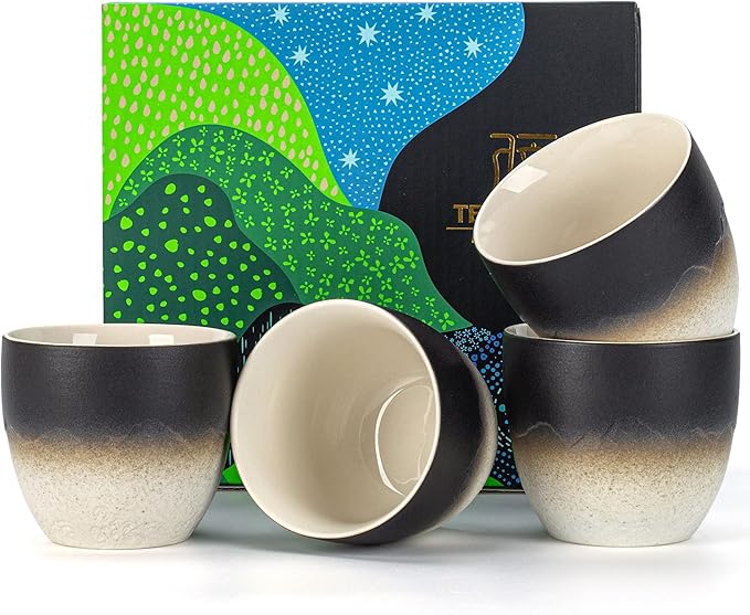 TEANAGOO Japanese Tea Cups, Chinese Tea Cup, 7.2Oz / 205 Ml, Japanese Tea Cup for Adults, Chinese Tea Cups no Handles, Japanese Cups, Asian Tea Cups Matcha Cup, Gradient Navy Black, 4 Pcs/Box, H24