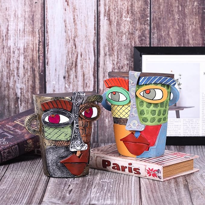 Unique Face Abstract Art Sculpture, Home Colorful Decor Statue for Modern Eclectic, TV Stand Accent, Coffee Table, Shelf, Entrance Table, Office Decor, Funky Quirky Art Decor Gift (Vintage)