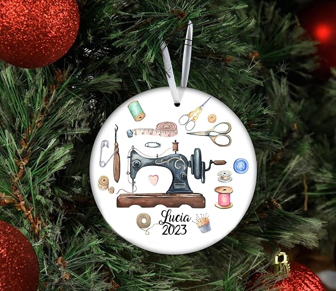 Personalized Sewing Machine Christmas Tree Ornament, Xmas Sewing Lover, Christmas Tailor, Xmas Quilting Ornament Decoration