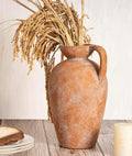 Terracotta vase with Handle, 10inch Boho Unique Textured Pottery, Rustic Farmhouse Decorative Ceramic vases for Flowers, Centerpieces, Living Room.
