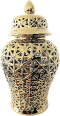 Noori Home - 100% Modern Glam Artisan Ceramic ARIA Small Gold Ginger Jar Urns with Lid 7.5x7.5x14.5