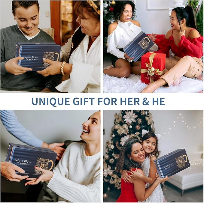 HASENSE Coffee Mugs Gift Set, 20 oz Ceramic Coffee Cups for Men and Women, Premium Large Tea Cups Gift Box with Coaster & Gold Spoon, Blue Couple Mugs for Wedding Holiday