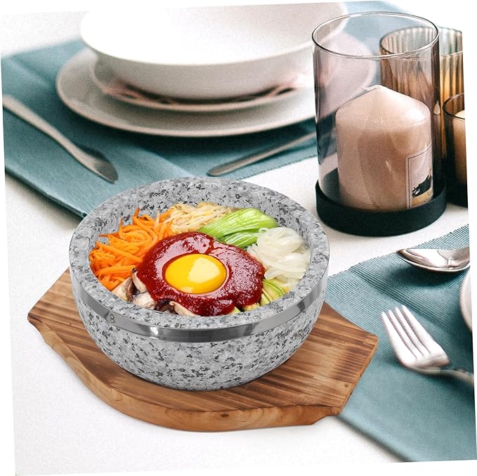 STOBAZA Korean Stone Pot Bowl Bibimbap Bowl Soup Stone for Hot Pot Carbonized Wood Trivet