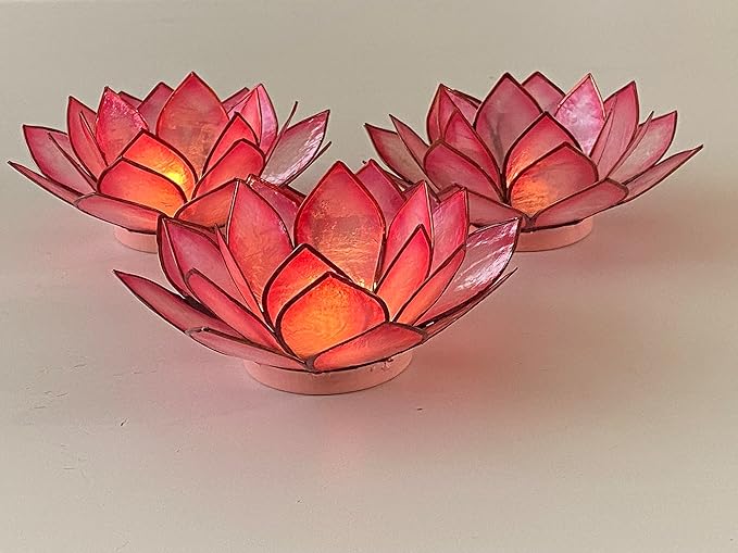 Om Gallery Capiz Shell Lotus Flower Decor Tealight Candle Holder for Serene Ambiance - Handmade Decorative Candle Holders for Meditation, Yoga, and Relaxation, Flamingo